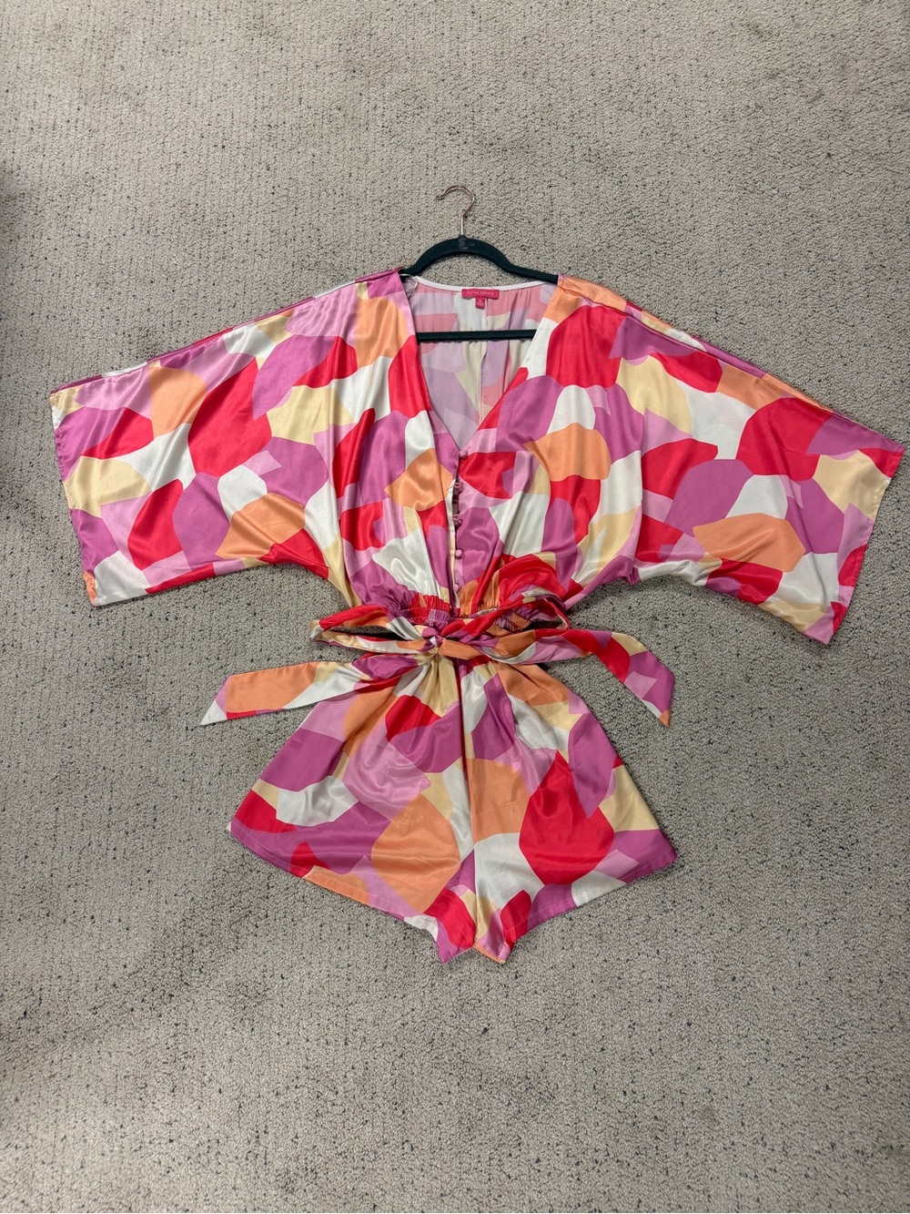 Flying Tomato Multicolor Satin Short Robe Romper in Pink, Red, Orange & Cream